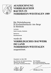 Auszeichnung vorbildlicher Bauten in Nordrhein-Westfallen 1989 | Die Wohnbebauung 22 Einfamilienhäuser Am Berge in Herdecke